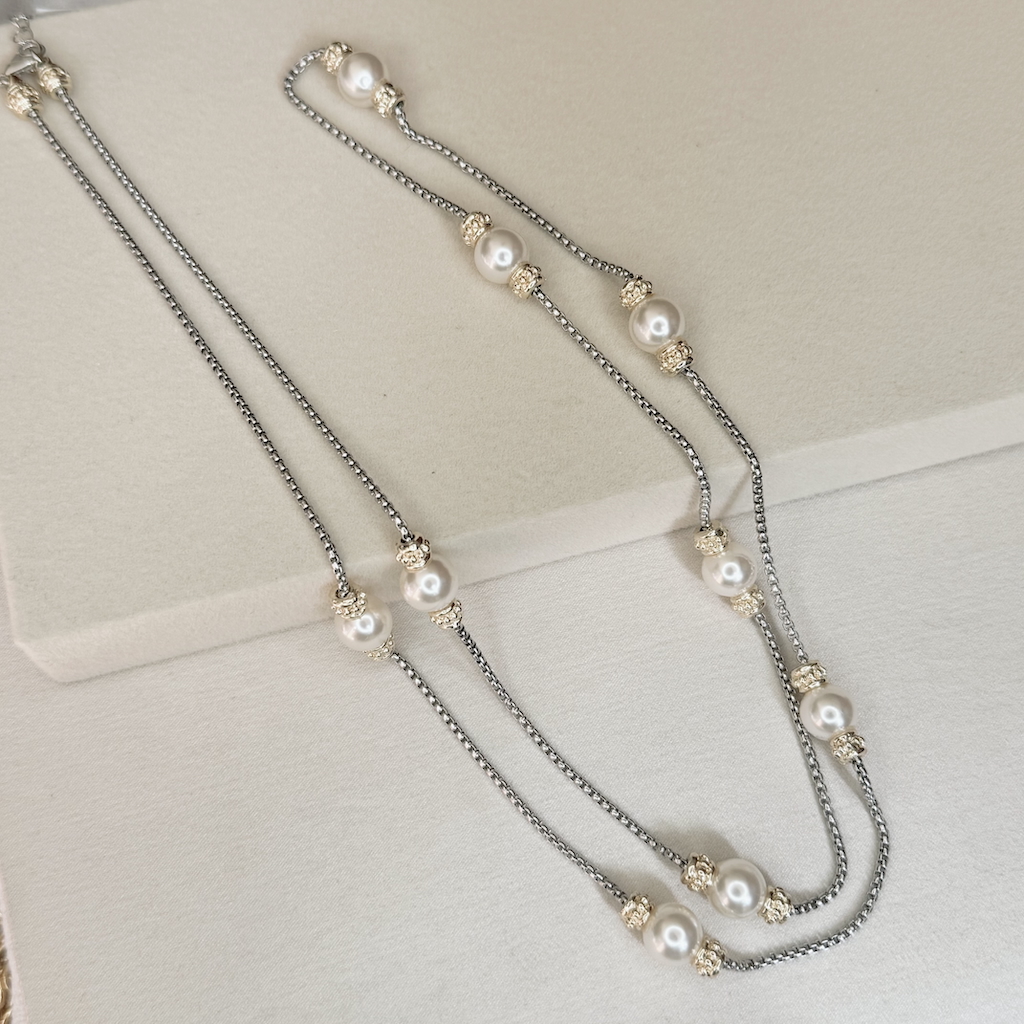 Collar largo gold&silver perlas
