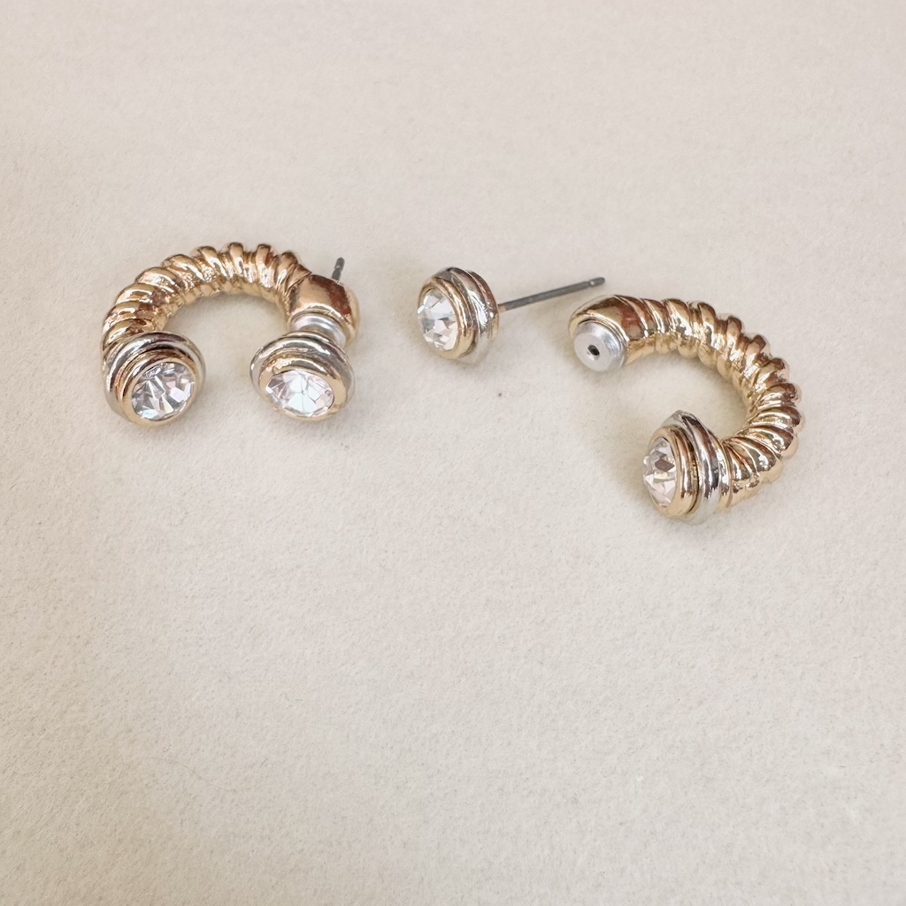 Aretes gold&silver cristal transparente