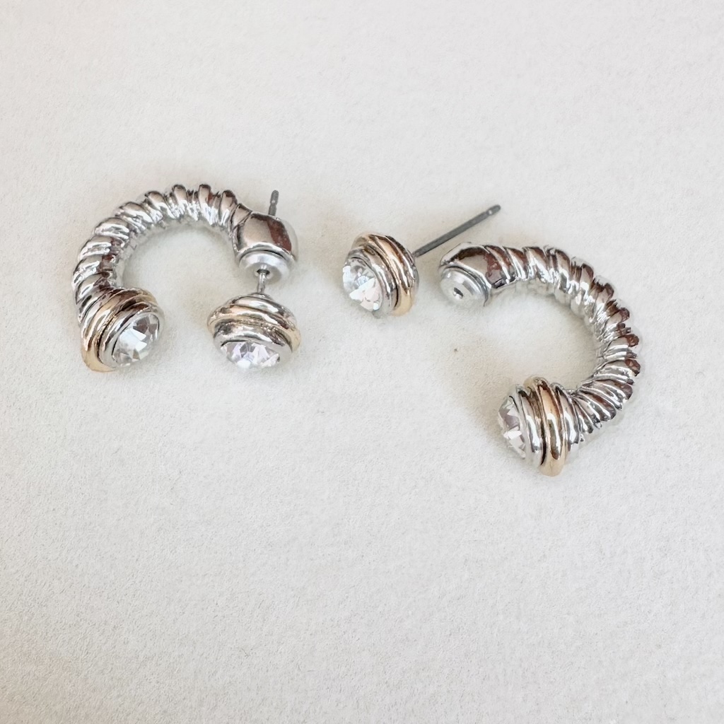 Aretes gold&silver cristal transparente