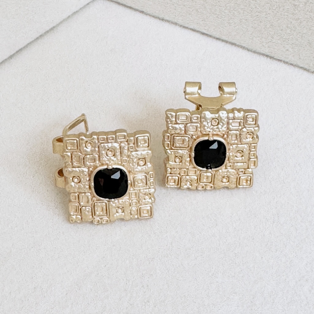 Arete gold&silver cuadro negro