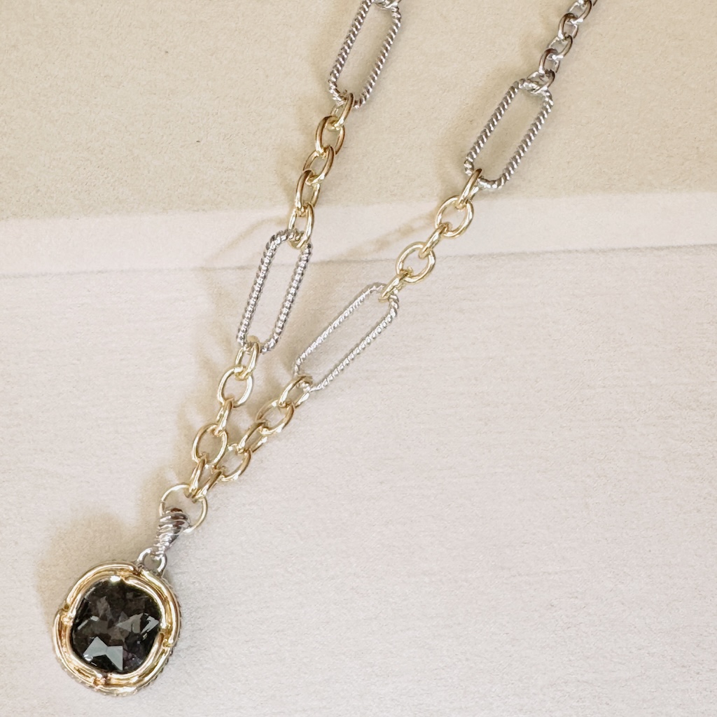 Collar gold&silver cristal humo