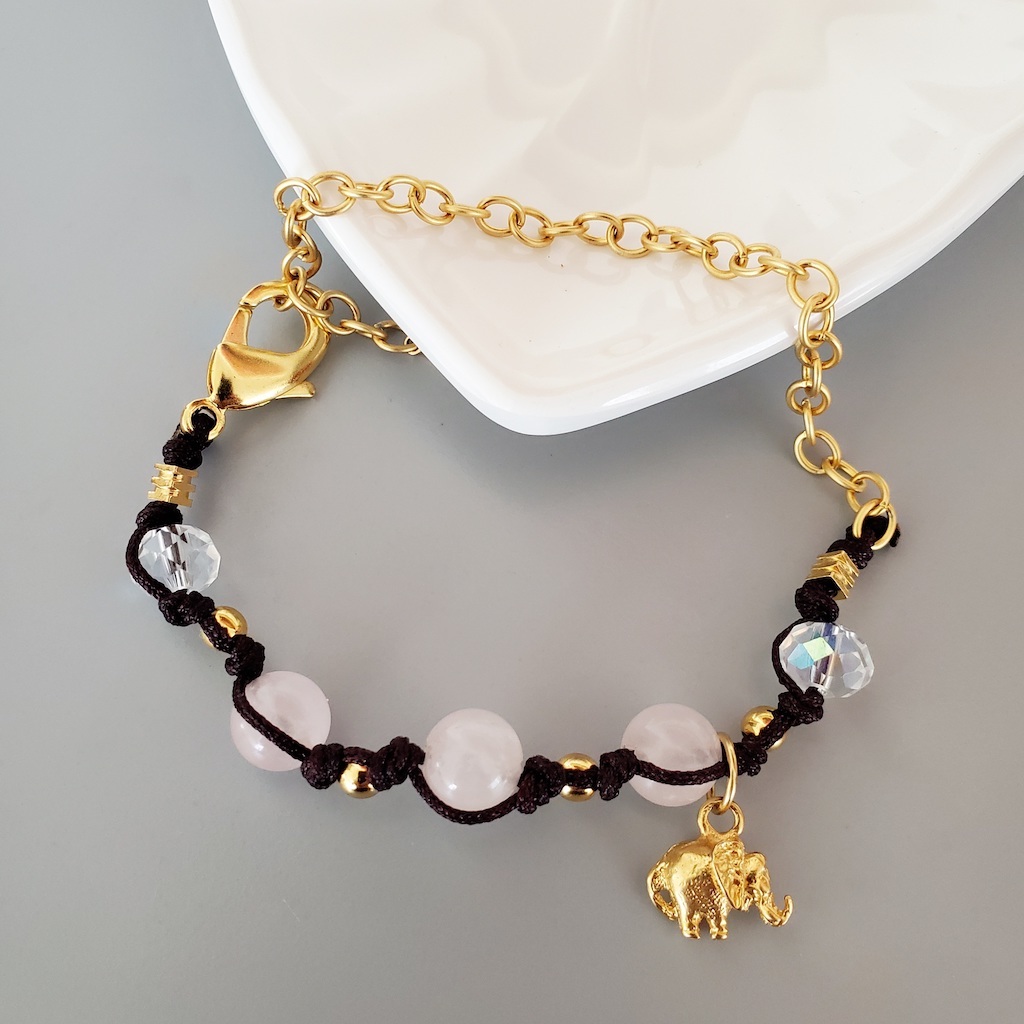 Pulsera con cuarzos rosas elefante