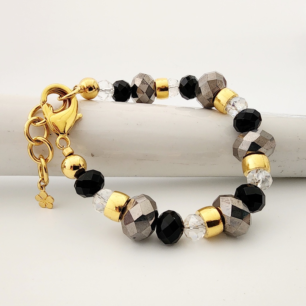 Pulsera cristales grises con dorado